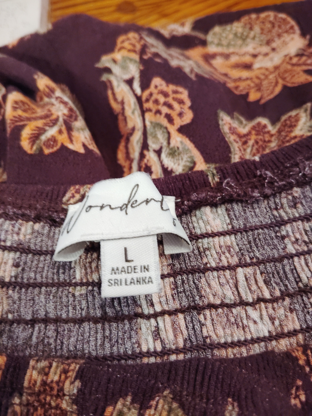 Wonderly Floral Smocked Maxi Dress Large Plum Boho Peasant Tiered Hem EUC - Picture 5 of 6